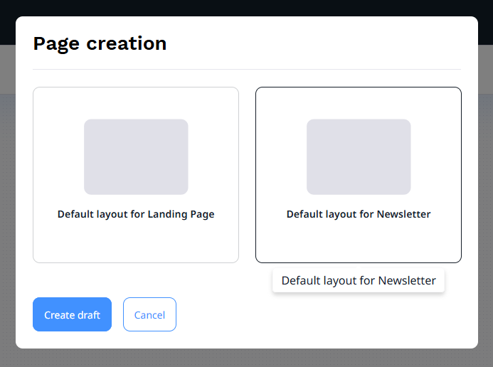 Screenshot showing Ibexa PageBuilder layout selection modal